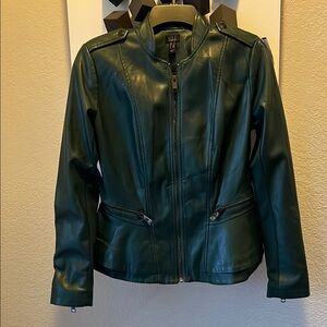 G.I.L.I. dark green vegan leather  Women's moto jacket size 2